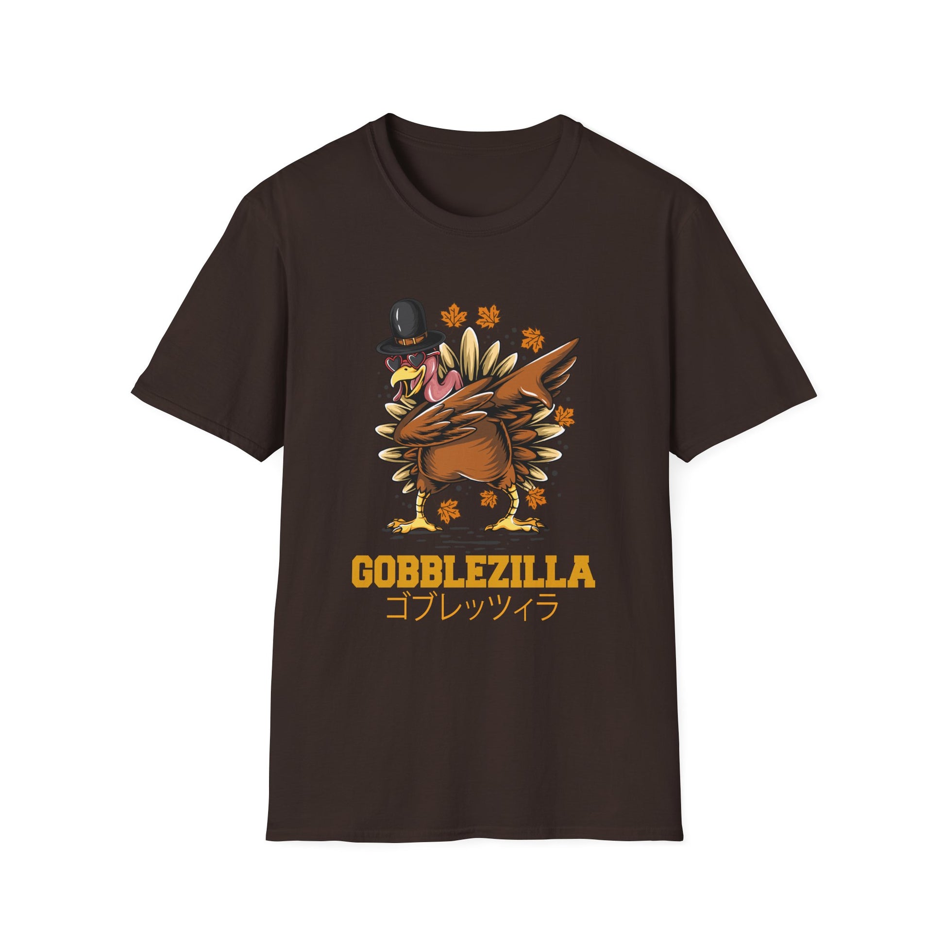Gobblezilla Turkey T-Shirt — Funny Thanksgiving Dabbing Turkey with Japanese Text
