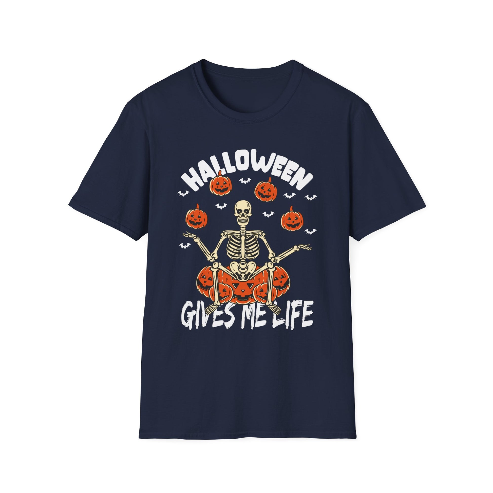 Halloween Gives Me Life T-Shirt — Skeleton & Pumpkins Halloween Shirt