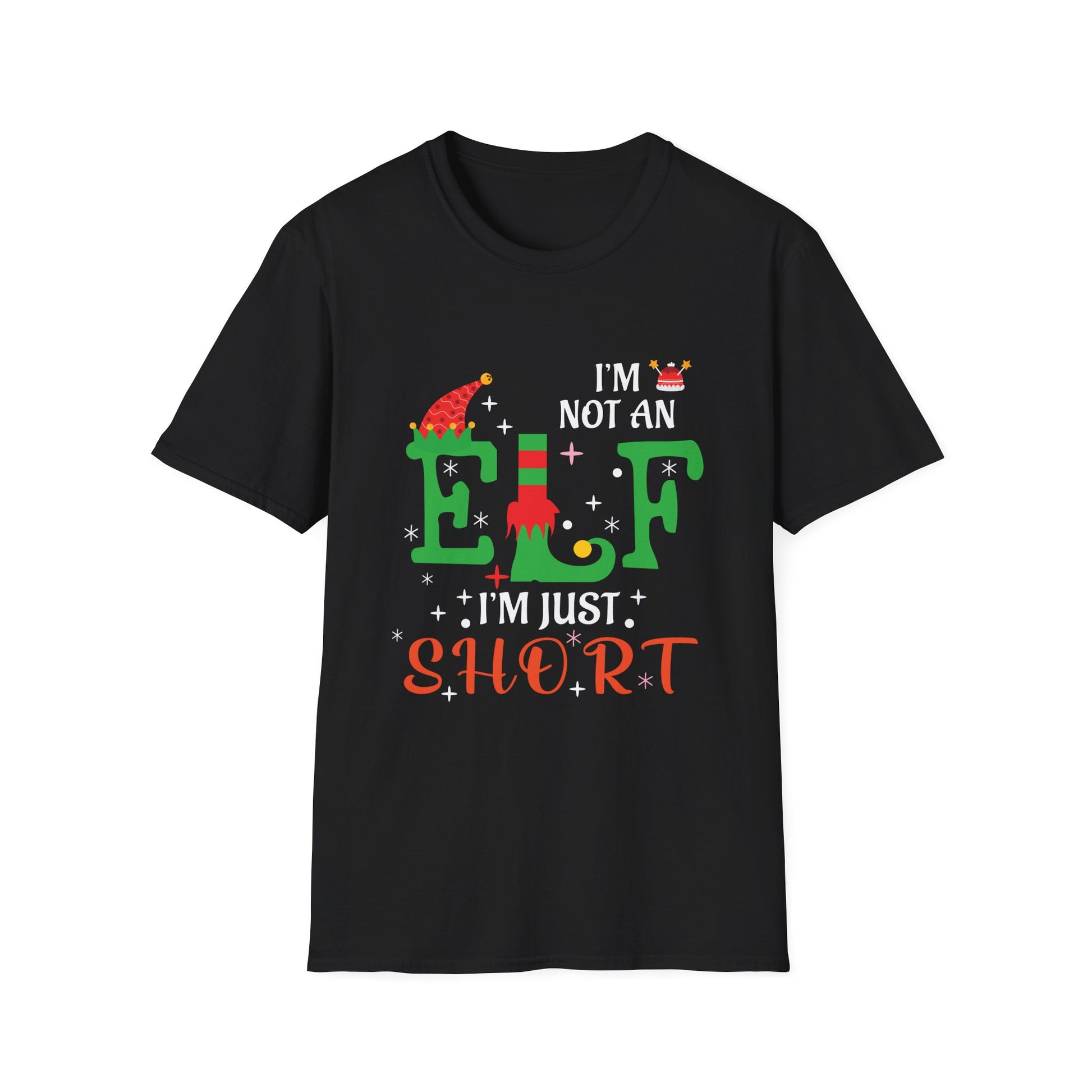 Elf Short Funny Christmas T-Shirt – "I'm Not an Elf I'm Just Short" Holiday Tee