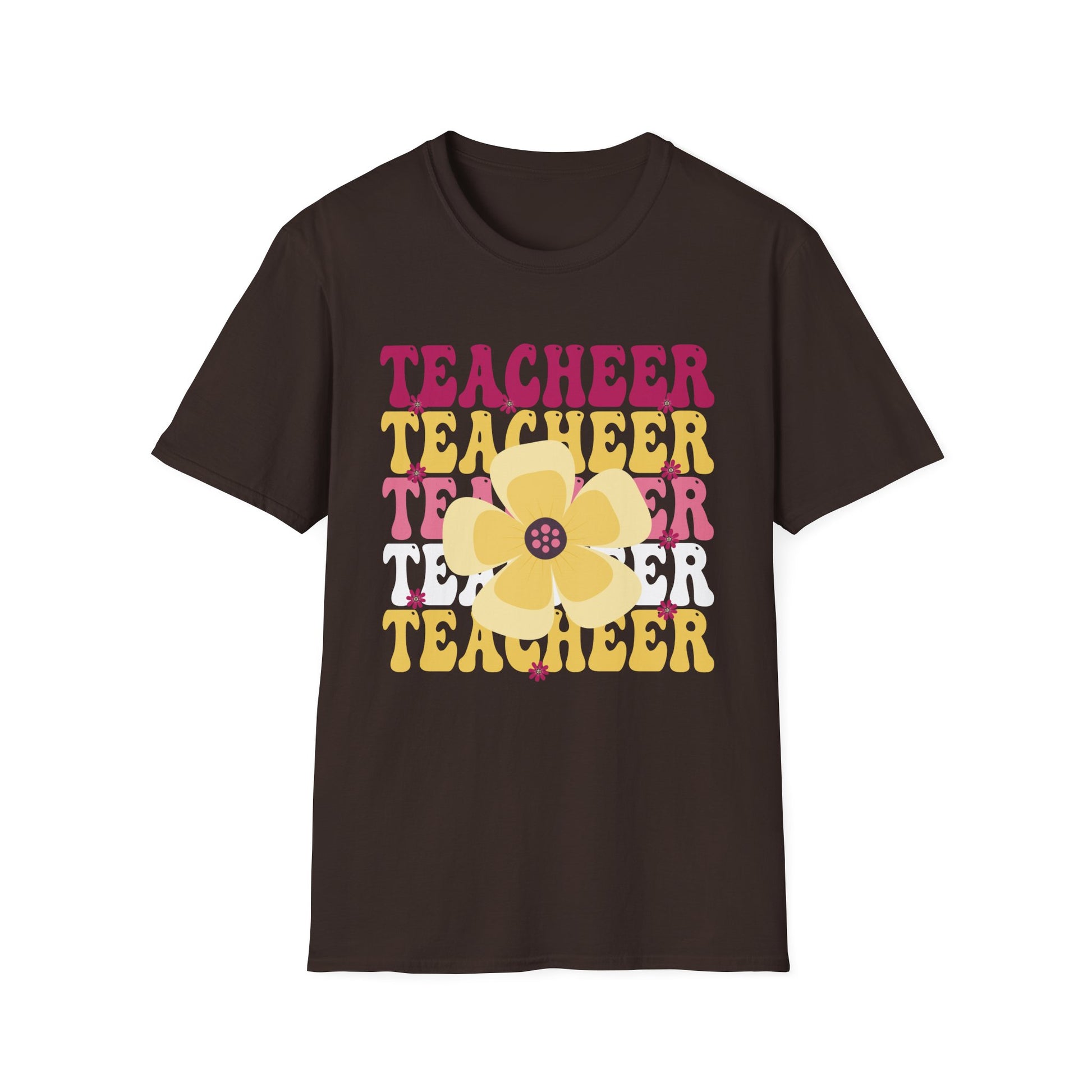 Teacher Floral Retro T‑Shirt — 'TEACHEER' Vintage Typography Teacher Gift