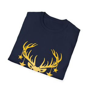 Deer Head Tee — Golden Stag Antlers with Hanging Stars Shirt