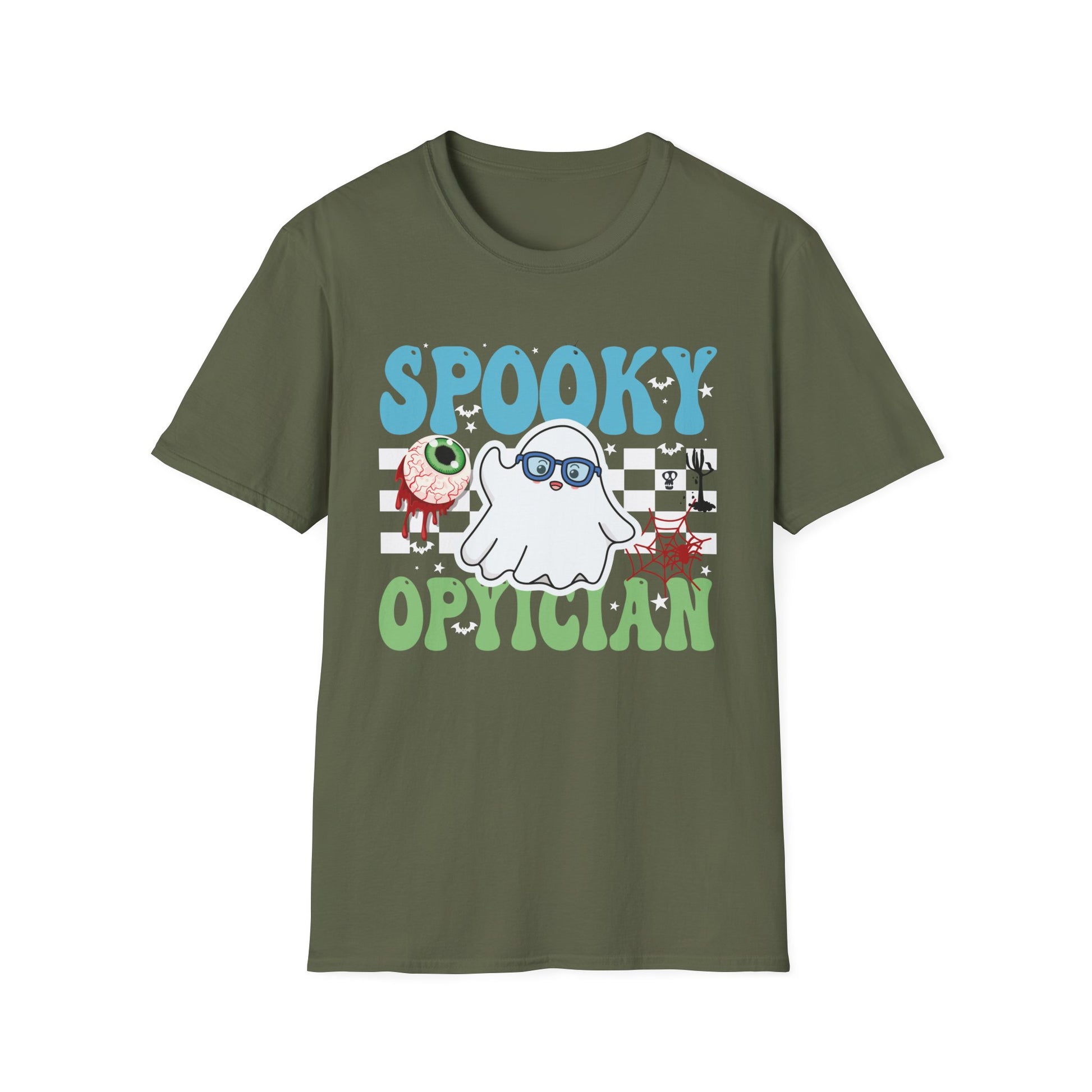 Spooky Optician T-Shirt — Halloween Ghost Eyecare Graphic Tee