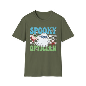 Spooky Optician T-Shirt — Halloween Ghost Eyecare Graphic Tee