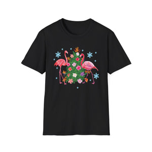 Flamingo Holiday T-Shirt — Festive Flamingos with Christmas Tree