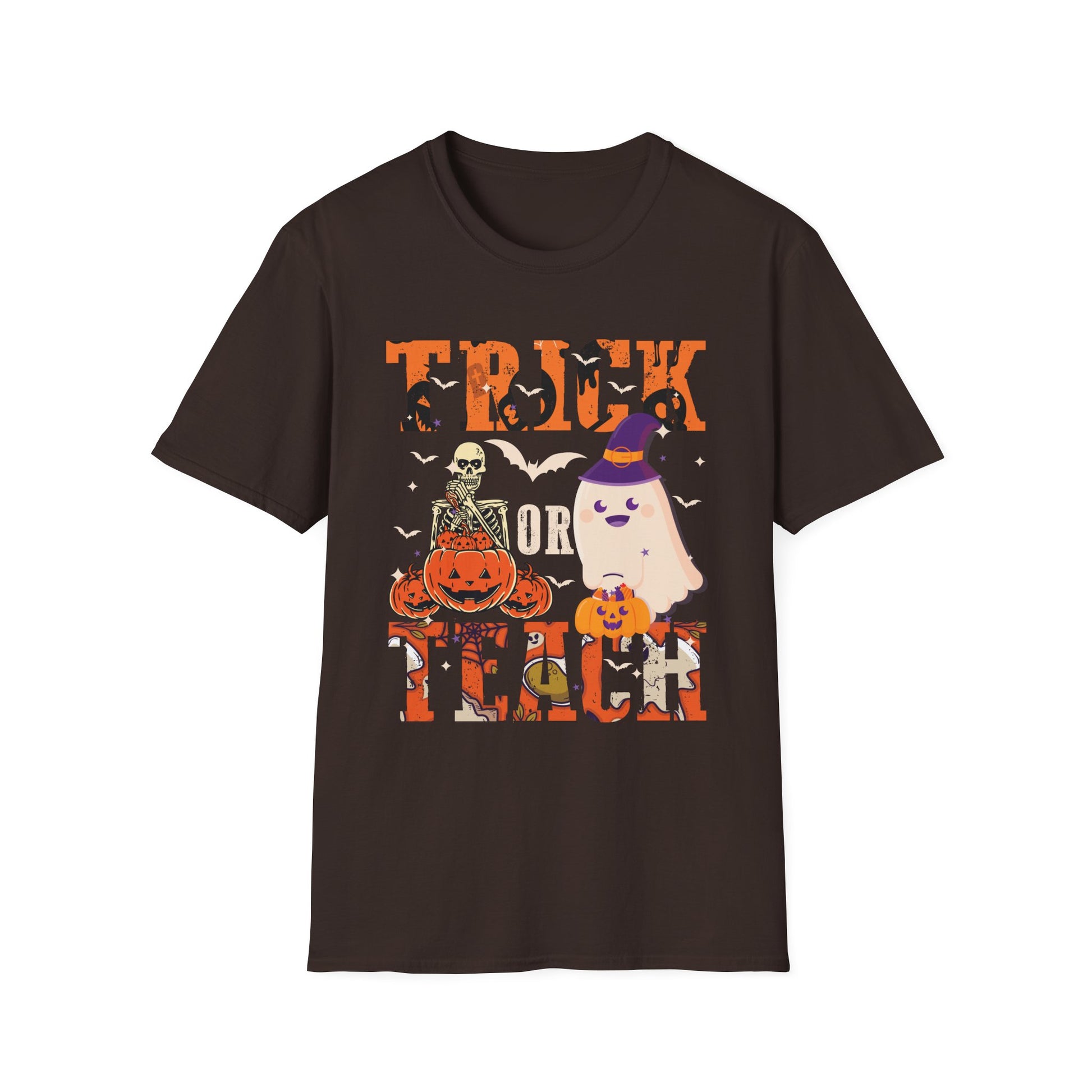 Trick or Teach Halloween T-Shirt — Cute Ghost & Pumpkin Teacher Tee