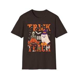 Trick or Teach Halloween T-Shirt — Cute Ghost & Pumpkin Teacher Tee