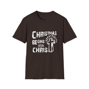 Christmas Begins with Christ T-Shirt — Faith-Based Nativity Cross Holiday Tee