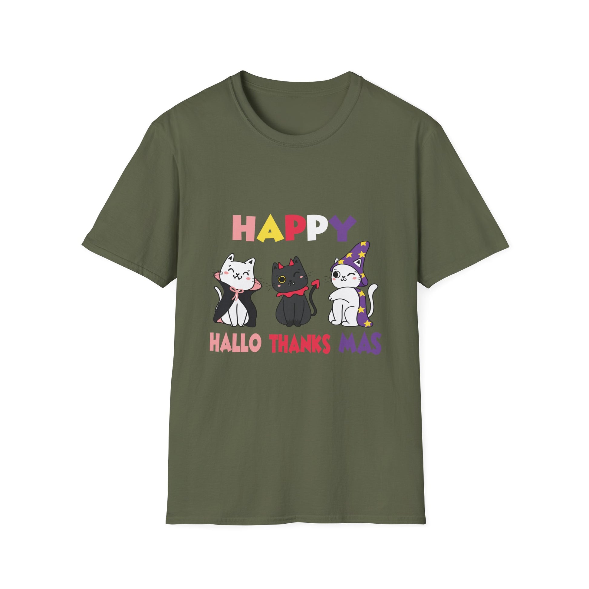 Halloween Thanksgiving Christmas Happy HalloThanksMas Cats Unisex T-Shirt