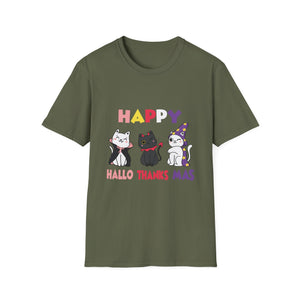 Halloween Thanksgiving Christmas Happy HalloThanksMas Cats Unisex T-Shirt