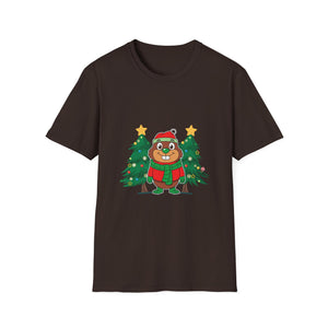 Christmas Groundhog T-Shirt — Cute Festive Groundhog in Scarf with Decorated Trees