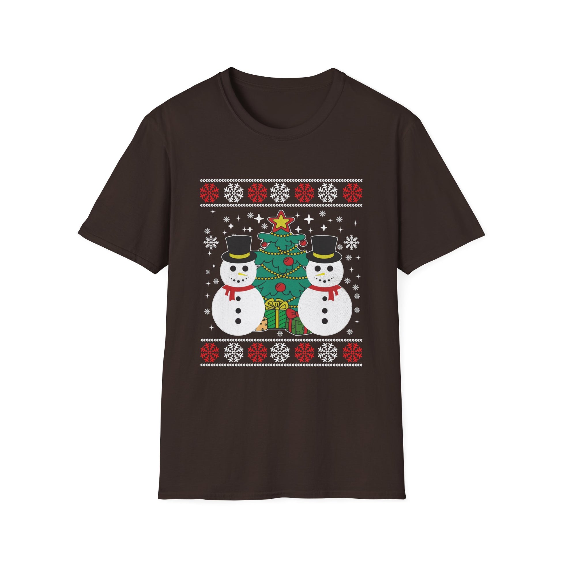 Christmas Snowmen T-Shirt — Festive Holiday Tree & Snowflake Tee
