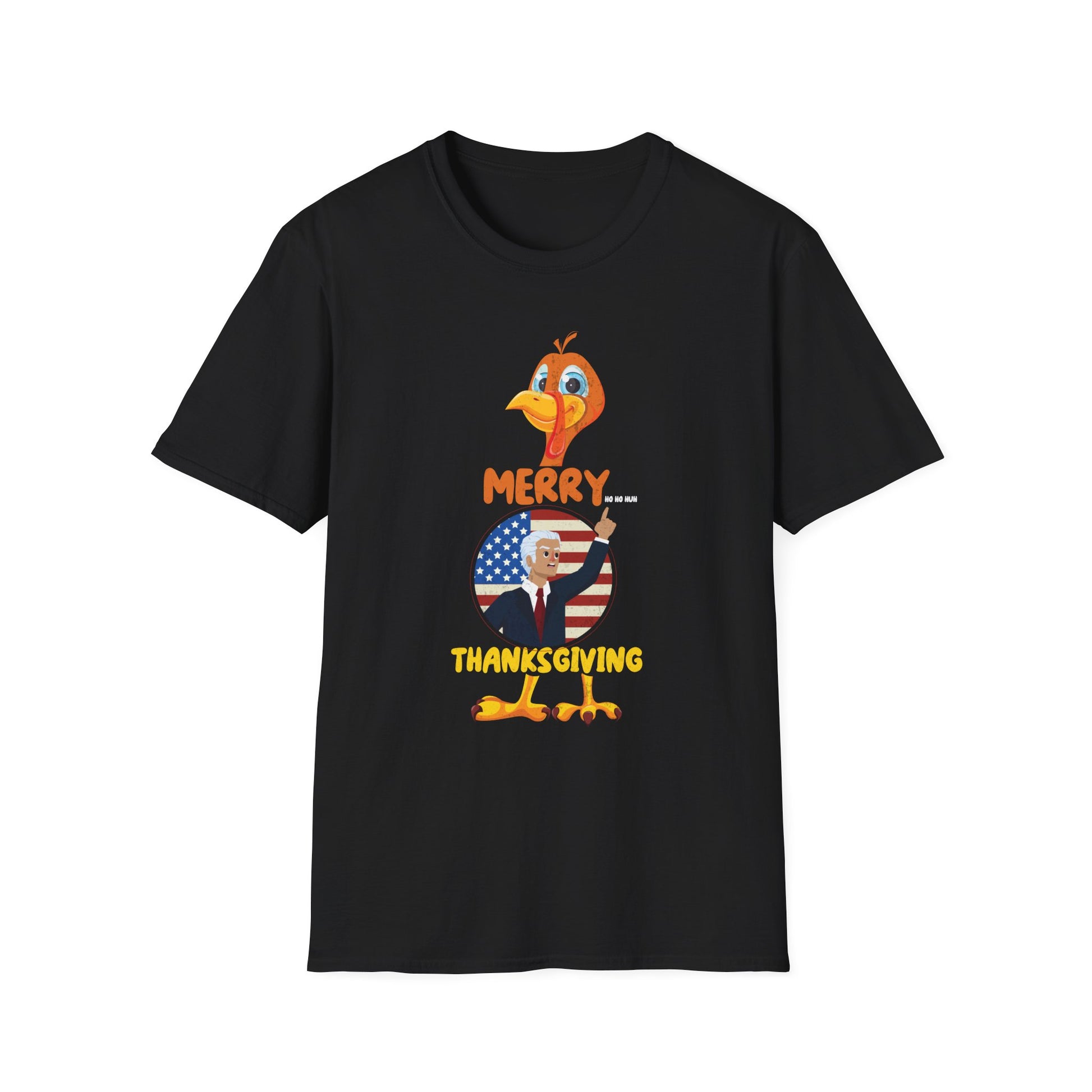 Thanksgiving Turkey T-Shirt — 'Merry Thanksgiving' Patriotic Turkey Graphic  Unisex T-Shirt