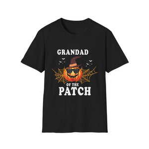 Grandad of the Patch Halloween T‑Shirt — Pumpkin Witch Hat & Spiderwebs Costume Tee