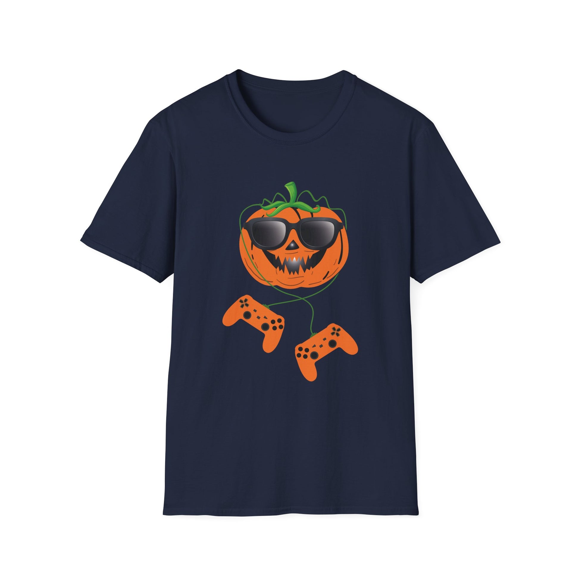 Gaming Pumpkin T-Shirt — Cool Jack-O'-Lantern with Controllers (Halloween Gamer Tee)