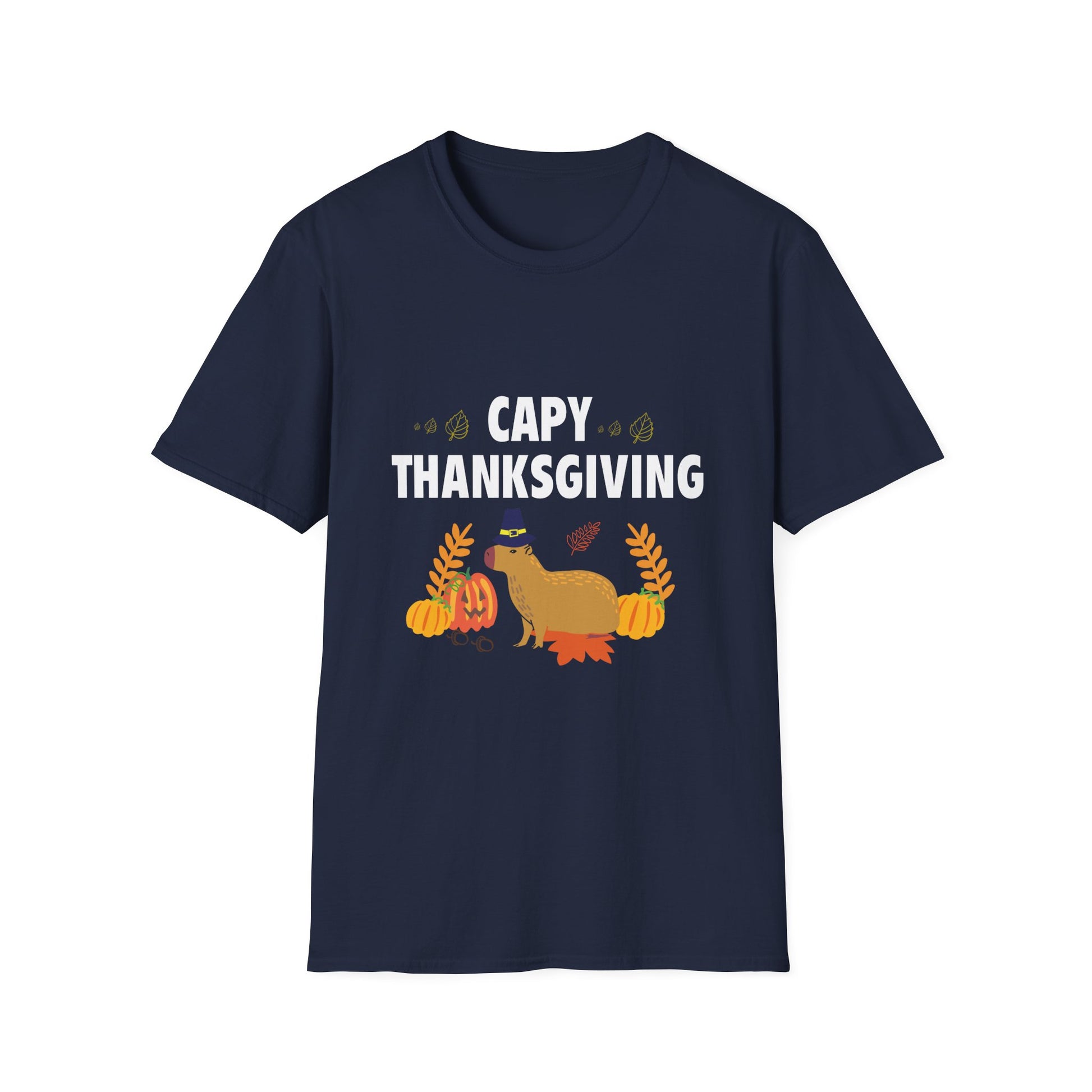 Capy Thanksgiving Cute Capybara Thanksgiving Shirt with Pumpkins & Leaves  Unisex T-Shirt