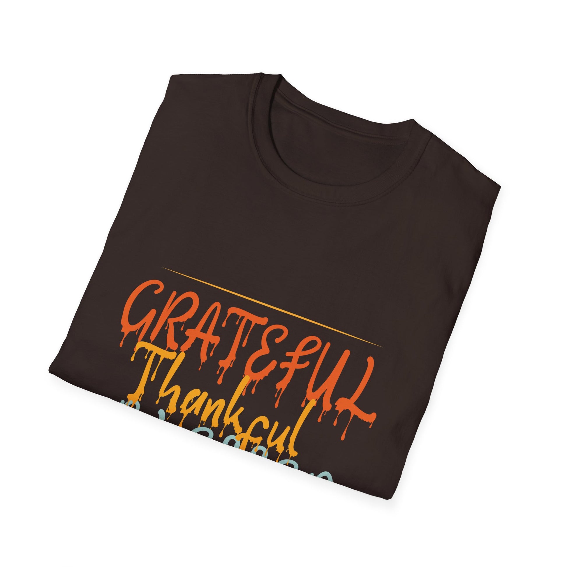 Grateful Thankful Blessed T-Shirt — Autumn Script Graphic Tee for Thanksgiving & Everyday  Unisex T-Shirt