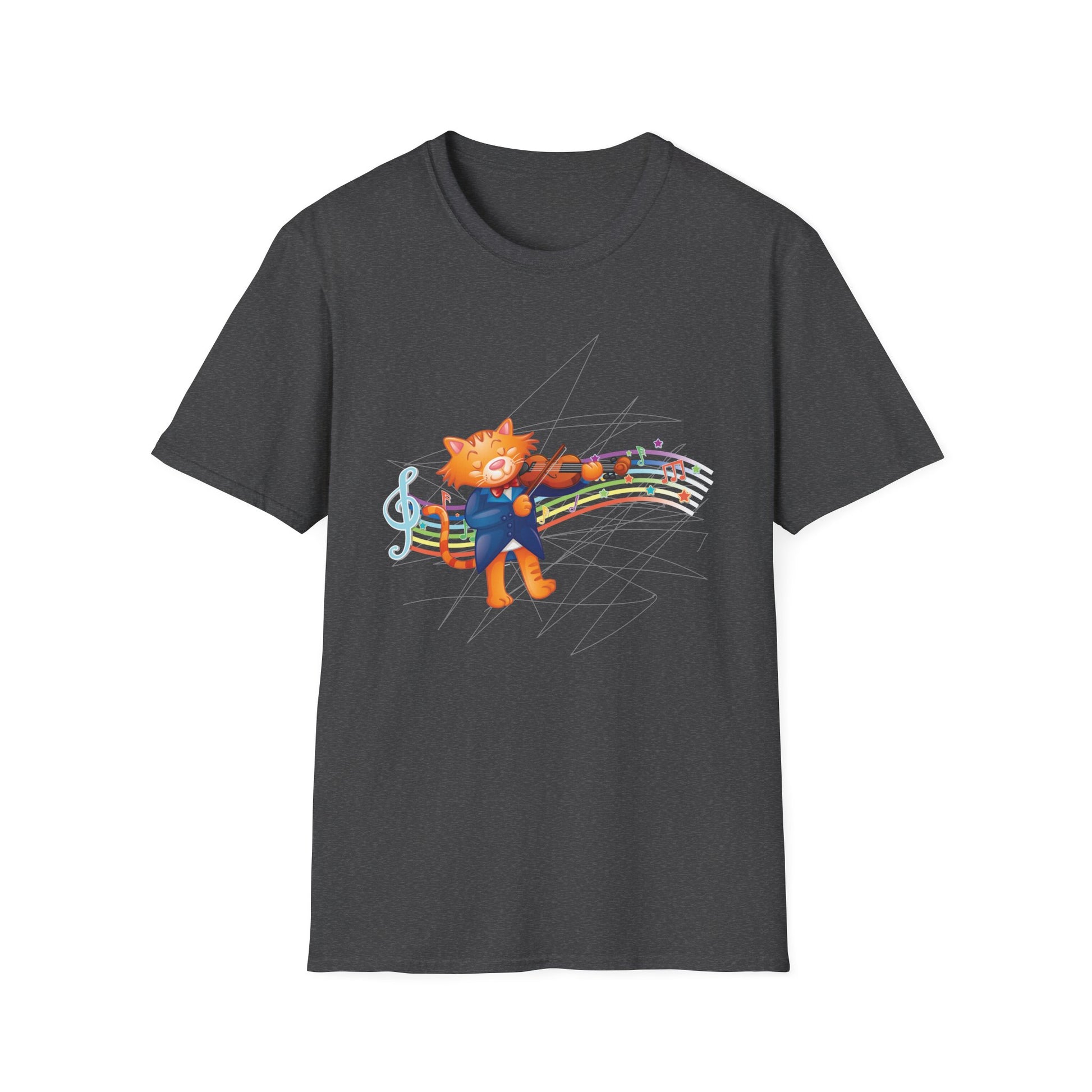Cat Musician T-Shirt — Colorful Dancing Cat with Musical Notes