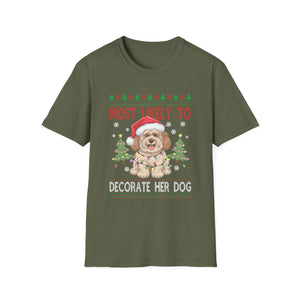 Most Likely To Decorate Her Dog Yorkie Christmas Pajamas Unisex Softstyle T-Shirt
