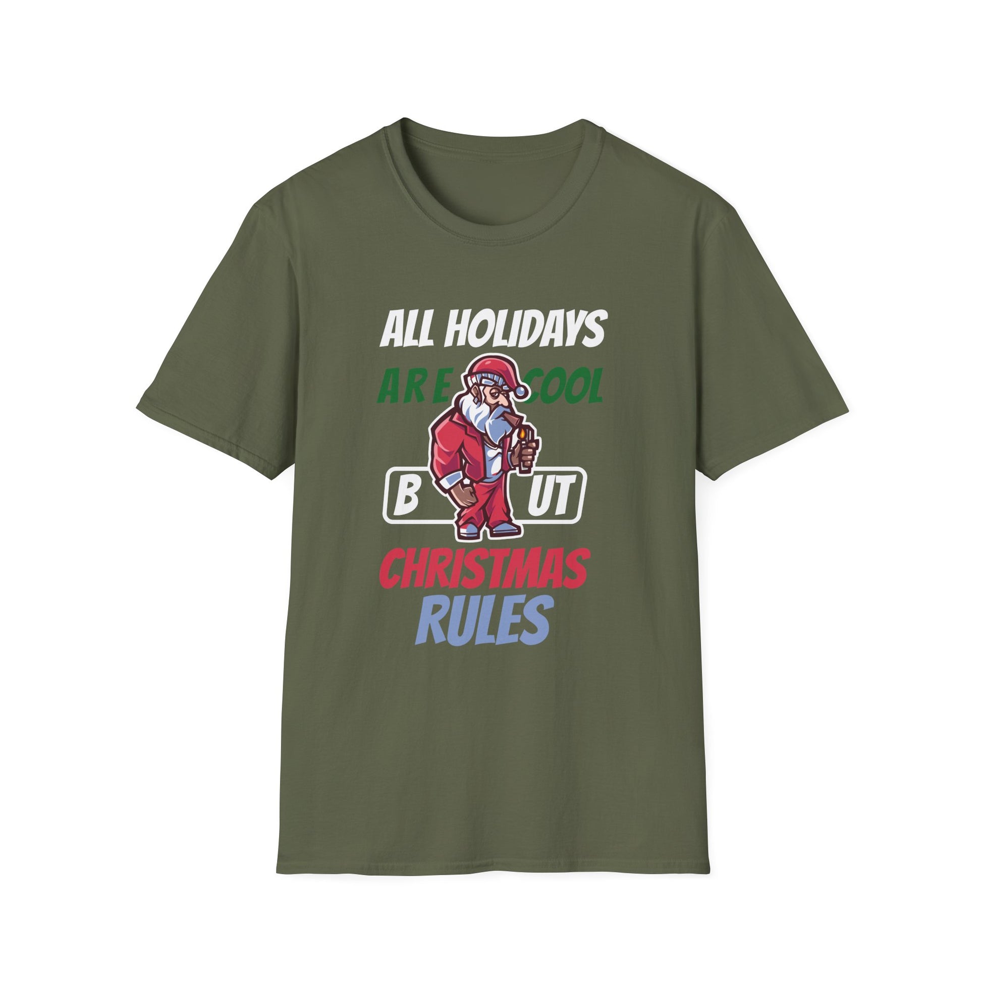 Christmas T-Shirt — "All Holidays Are Cool But Christmas Rules" Santa Graphic