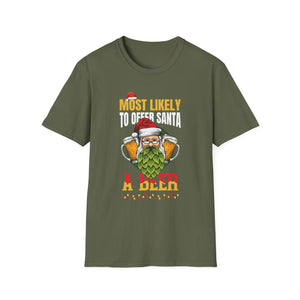 Most Likely To Offer Santa A Beer Funny Drinking Christmas T-Shirt