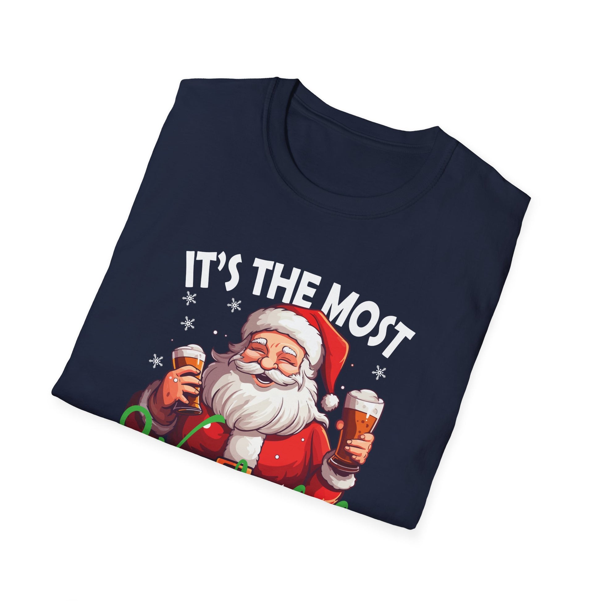 Funny Christmas Santa Claus Drinking Beer Wonderful Time Unisex T-Shirt
