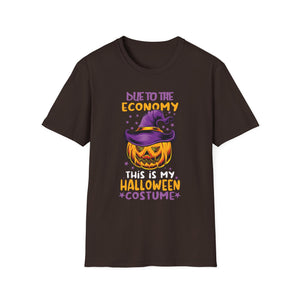 Halloween T-Shirt — “Due to the Economy This Is My Halloween Costume” Pumpkin Witch Tee
