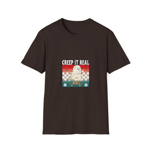 Creep It Real Skateboard Ghost T-Shirt — Funny Halloween Skate Ghost Tee