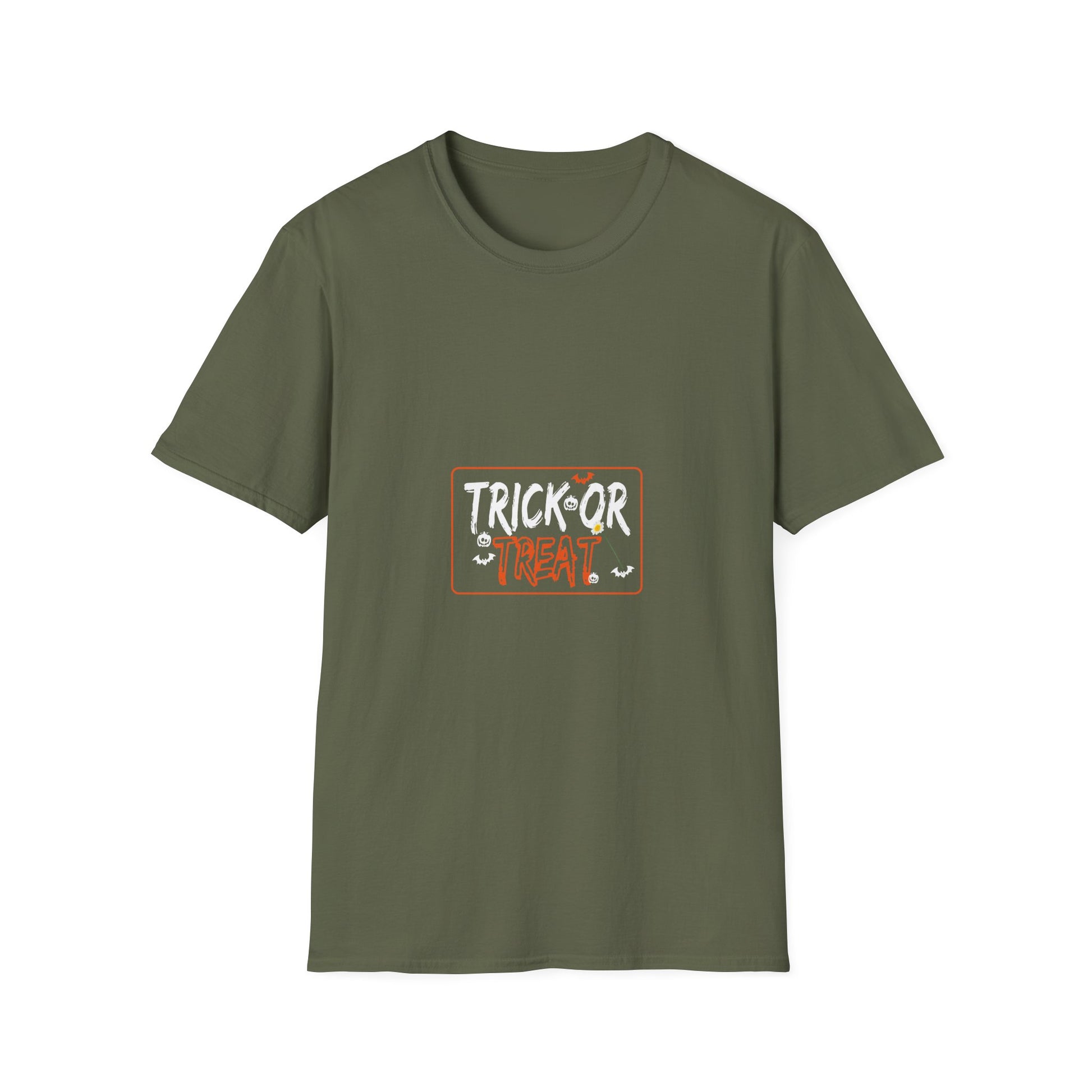 Trick Or Treat T-Shirt — Halloween Graphic Tee with Bats & Spooky Lettering