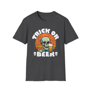 Trick or Beer T-Shirt — Halloween Skull Drinking Beer Graphic Tee