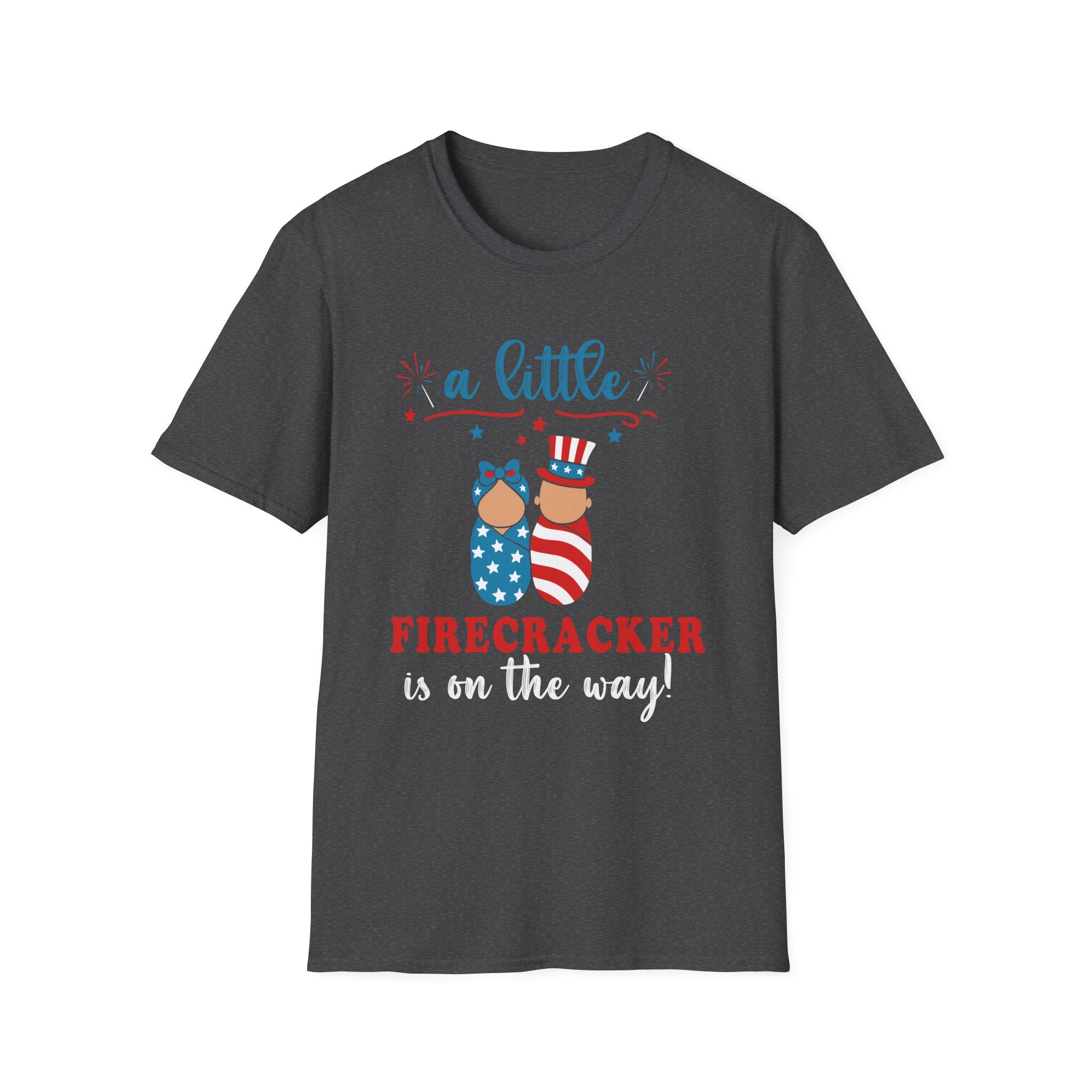 Baby Shower T-Shirt – “A Little Firecracker Is On The Way” Patriotic 4th of July Pregnancy Tee