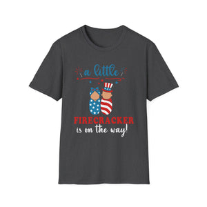 Baby Shower T-Shirt – “A Little Firecracker Is On The Way” Patriotic 4th of July Pregnancy Tee