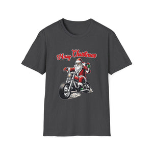Santa Riding a Motorbike Christmas Tee_ Motorcycle Christmas Unisex Softstyle T-Shirt