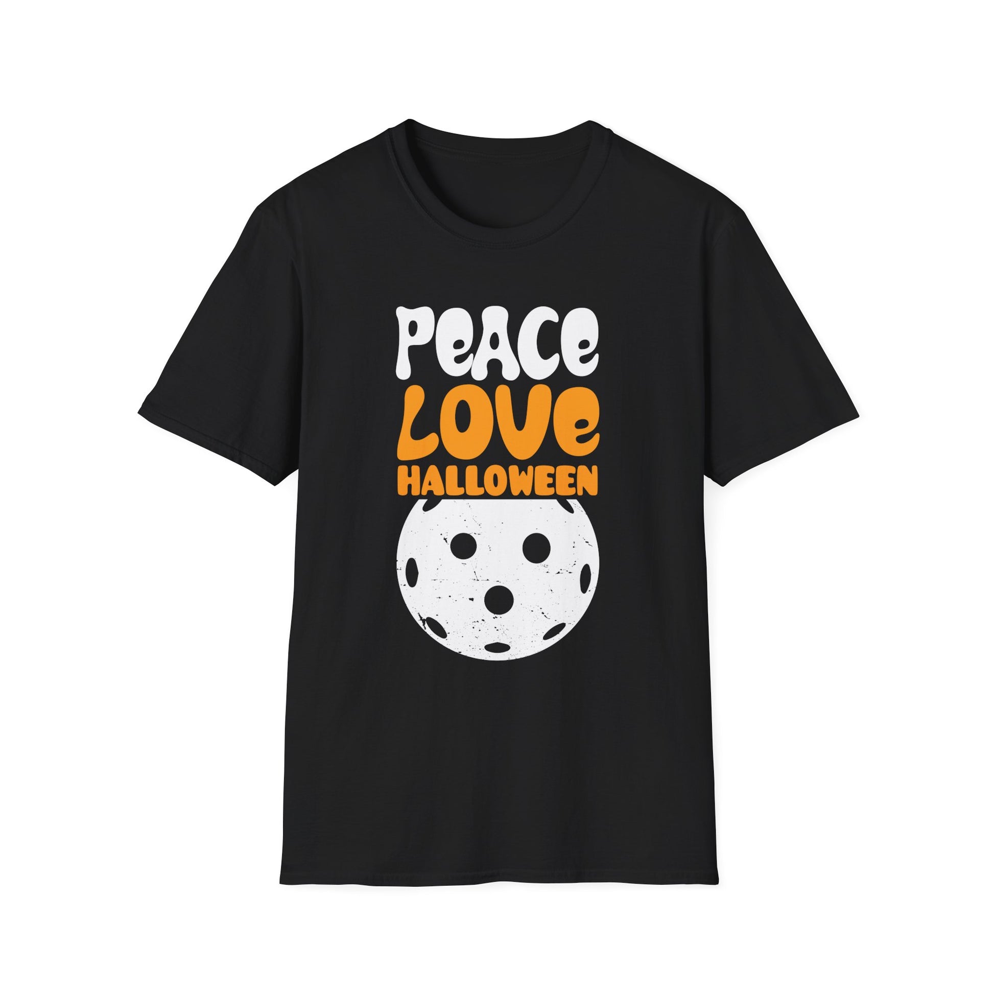 Peace Love Halloween T-Shirt — Retro Pumpkin Moon Graphic Tee
