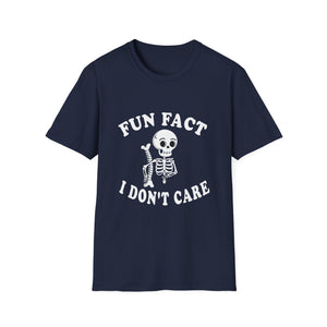 Fun Fact I Don't Care T-Shirt — Skeletal Graphic Tee for Sarcastic Humor & Halloween