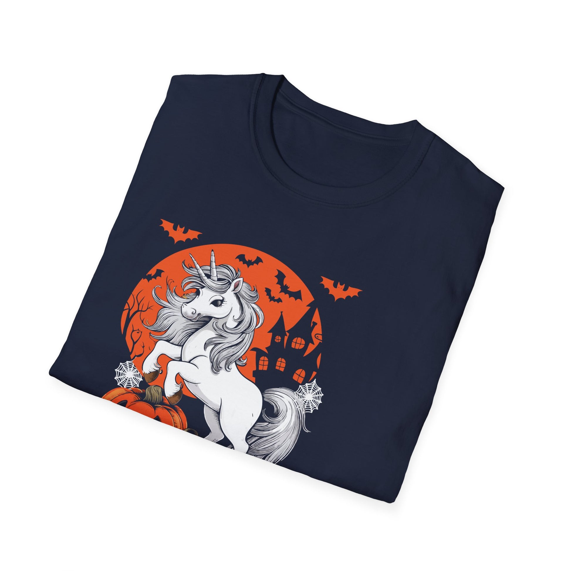 Halloween Unicorn T-Shirt — Spooky Pumpkin and Haunted Castle Graphic