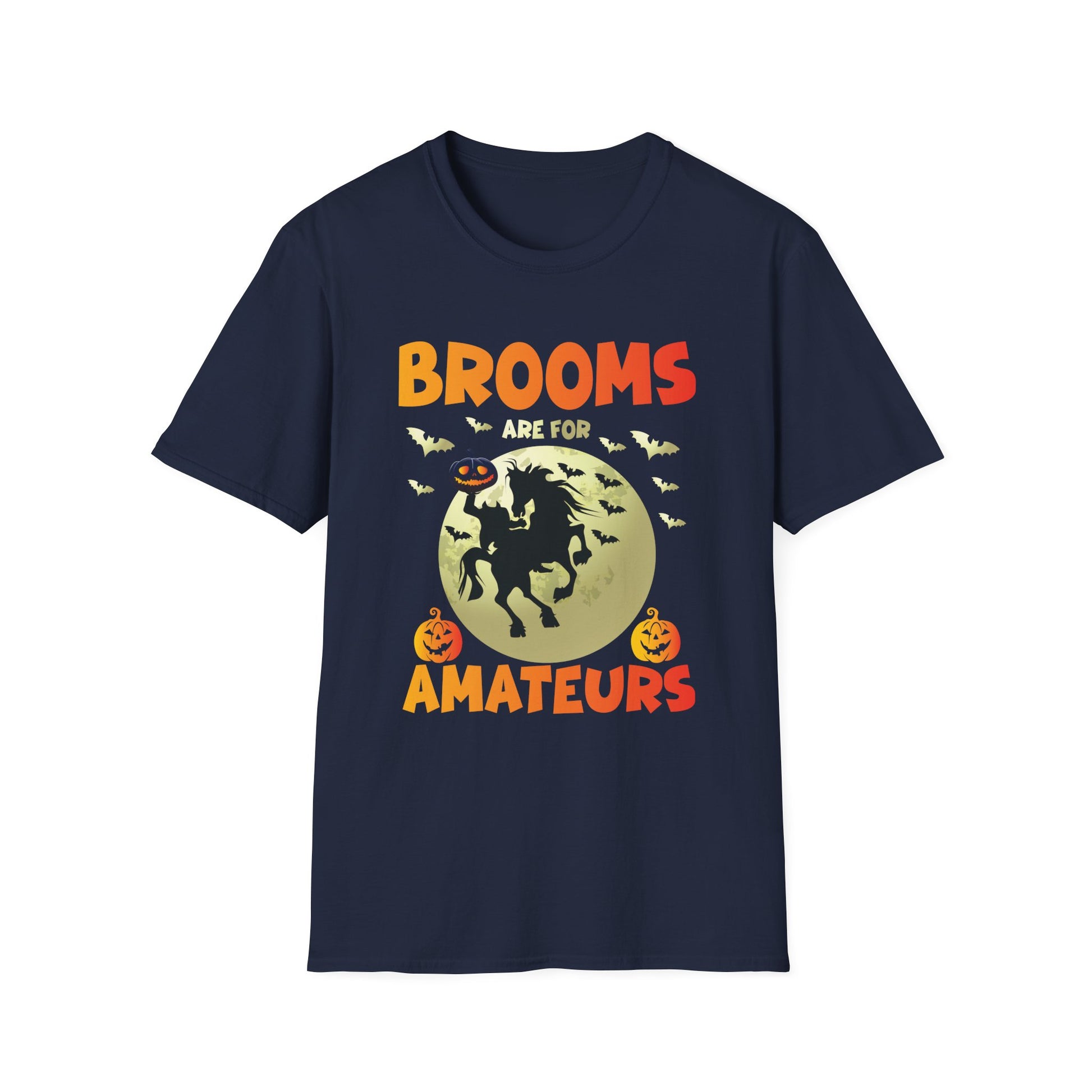 Halloween Witch T-Shirt — "Brooms Are For Amateurs" Funny Pumpkin & Moon Tee