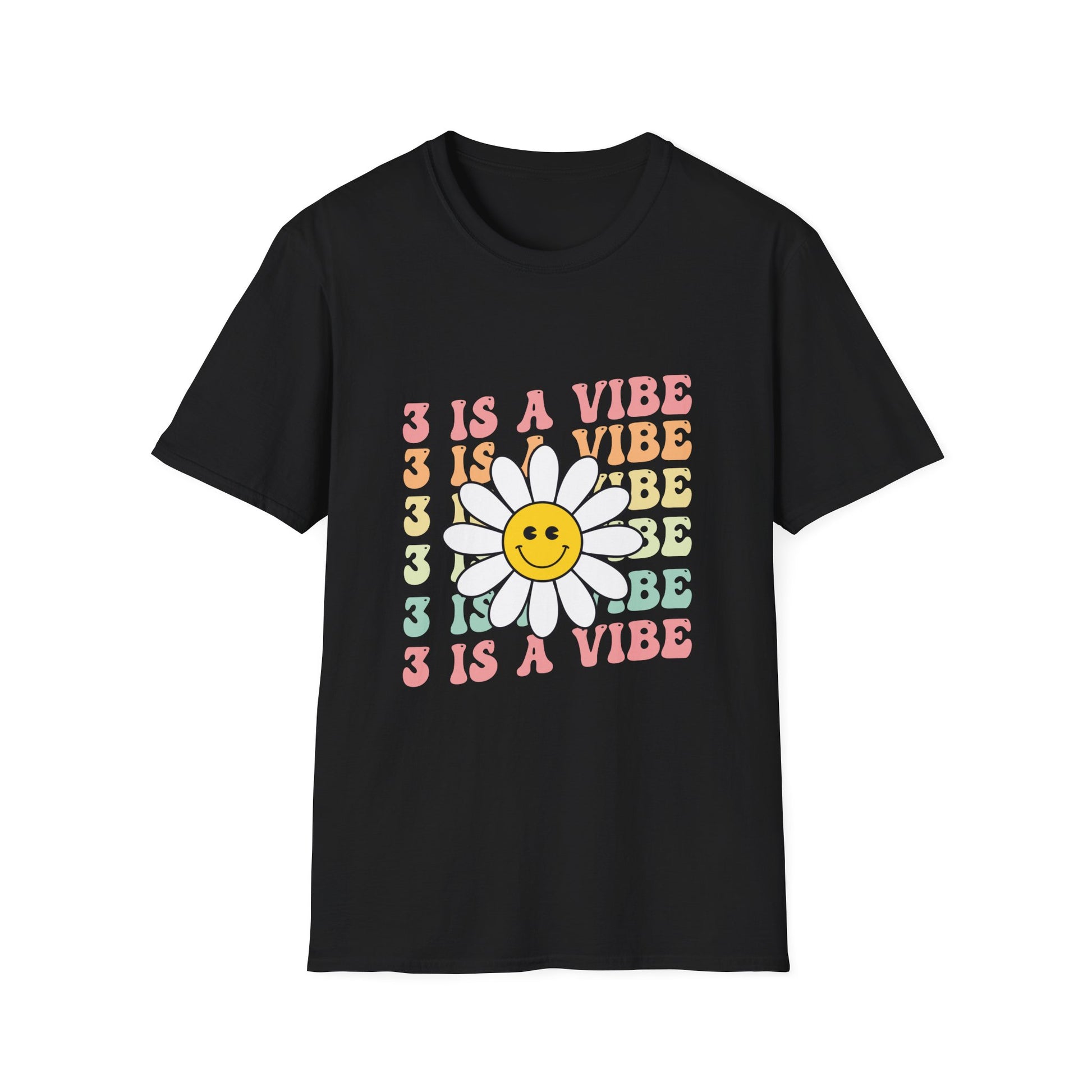 T‑Shirt — "3 Is A Vibe" Retro Daisy Graphic Tee