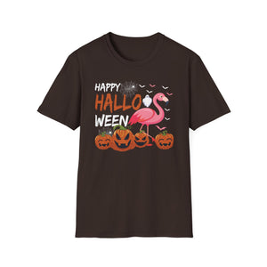 Happy Halloween Flamingo T-Shirt — Cute Pink Flamingo with Jack-O'-Lanterns Halloween Tee