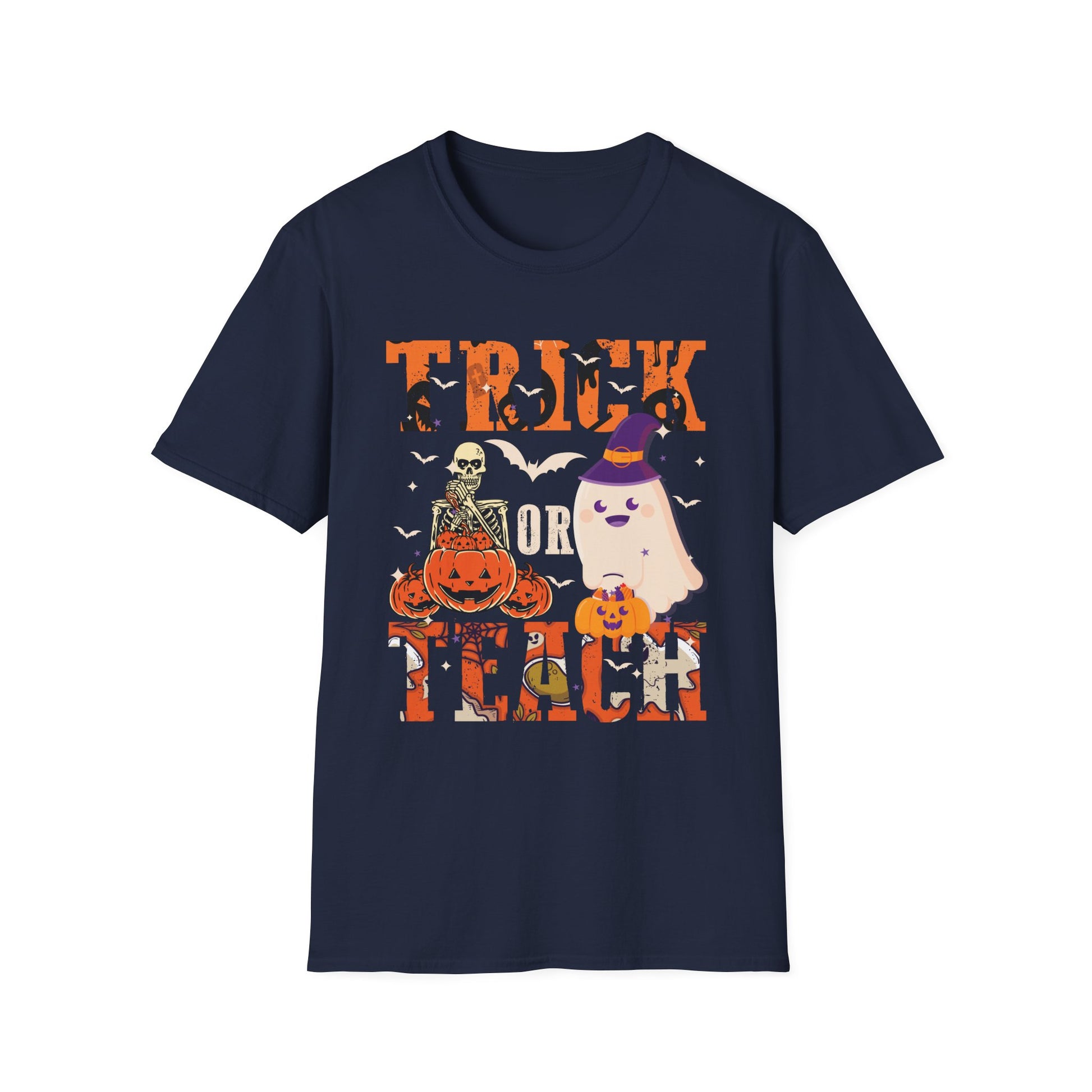 Trick or Teach Halloween T-Shirt — Cute Ghost & Pumpkin Teacher Tee