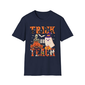 Trick or Teach Halloween T-Shirt — Cute Ghost & Pumpkin Teacher Tee