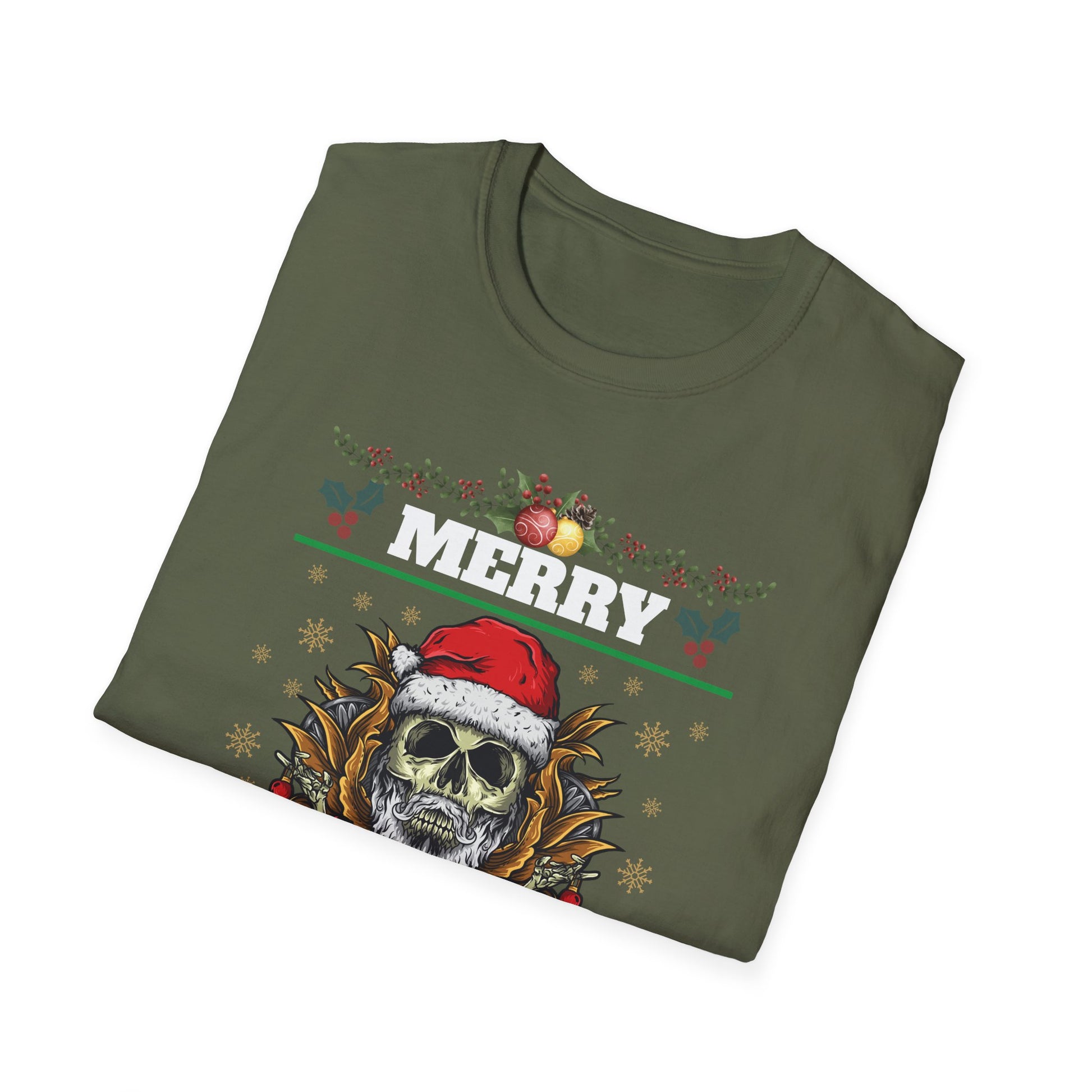 Skull Santa T-Shirt — 'Merry Christmas' Gothic Holiday Tee