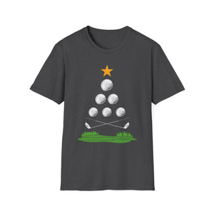 Golf Christmas Tree T-Shirt — Golf Ball Tree with Crossed Clubs Holiday Tee