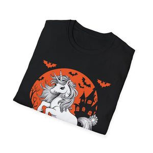 Halloween Unicorn T-Shirt — Spooky Pumpkin and Haunted Castle Graphic