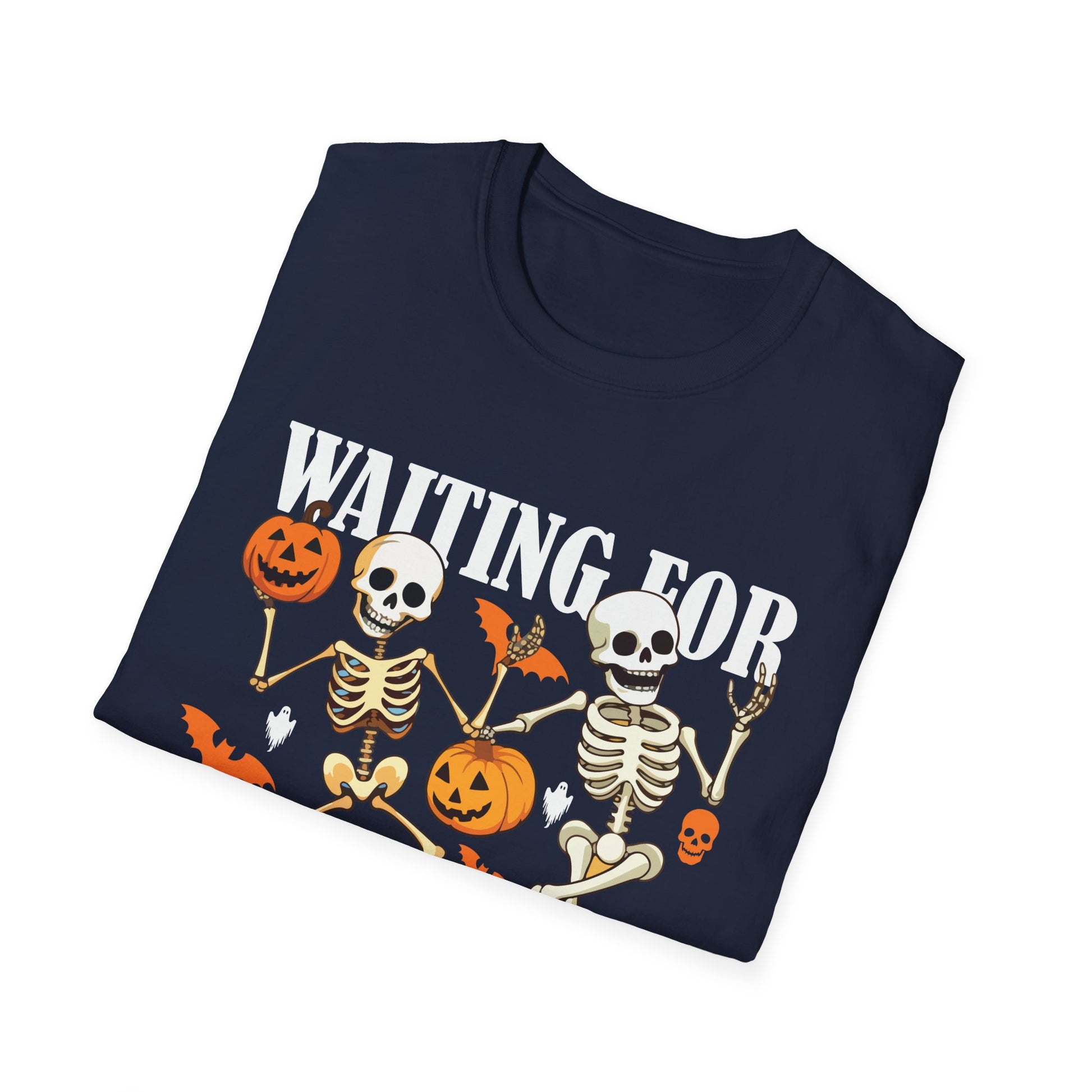 Waiting For Halloween Like T-Shirt — Dancing Skeletons & Pumpkin Halloween Tee