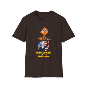 Thanksgiving Turkey T-Shirt — 'Merry Thanksgiving' Patriotic Turkey Graphic  Unisex T-Shirt