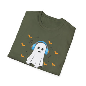 Ghost Producer T-Shirt — Cute Ghost with Headphones Halloween Music Tee