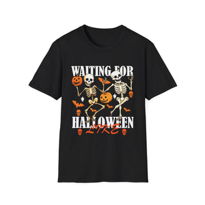 Waiting For Halloween Like T-Shirt — Dancing Skeletons & Pumpkin Halloween Tee
