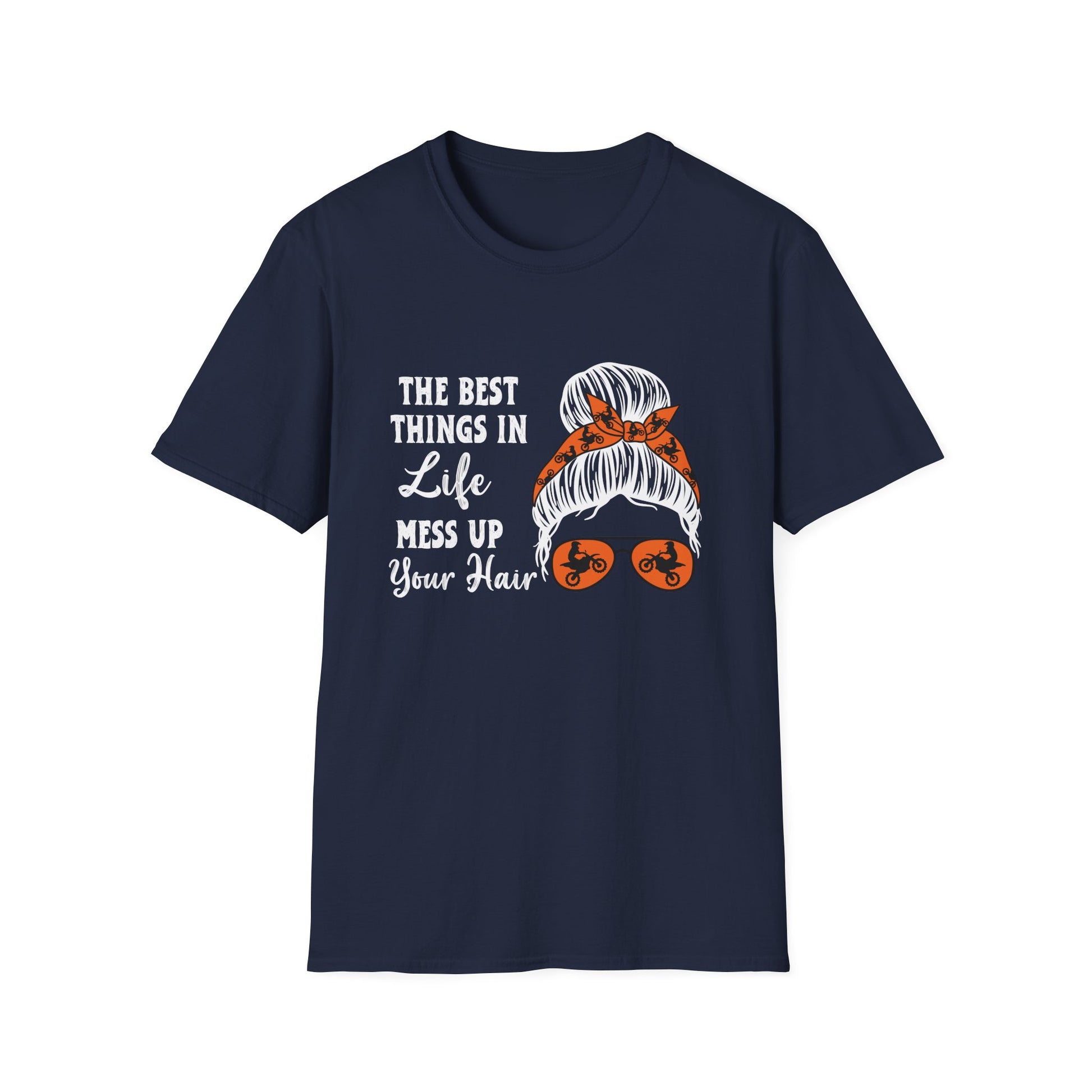 T-Shirt — “The Best Things in Life Mess Up Your Hair” Messy Bun Graphic Tee