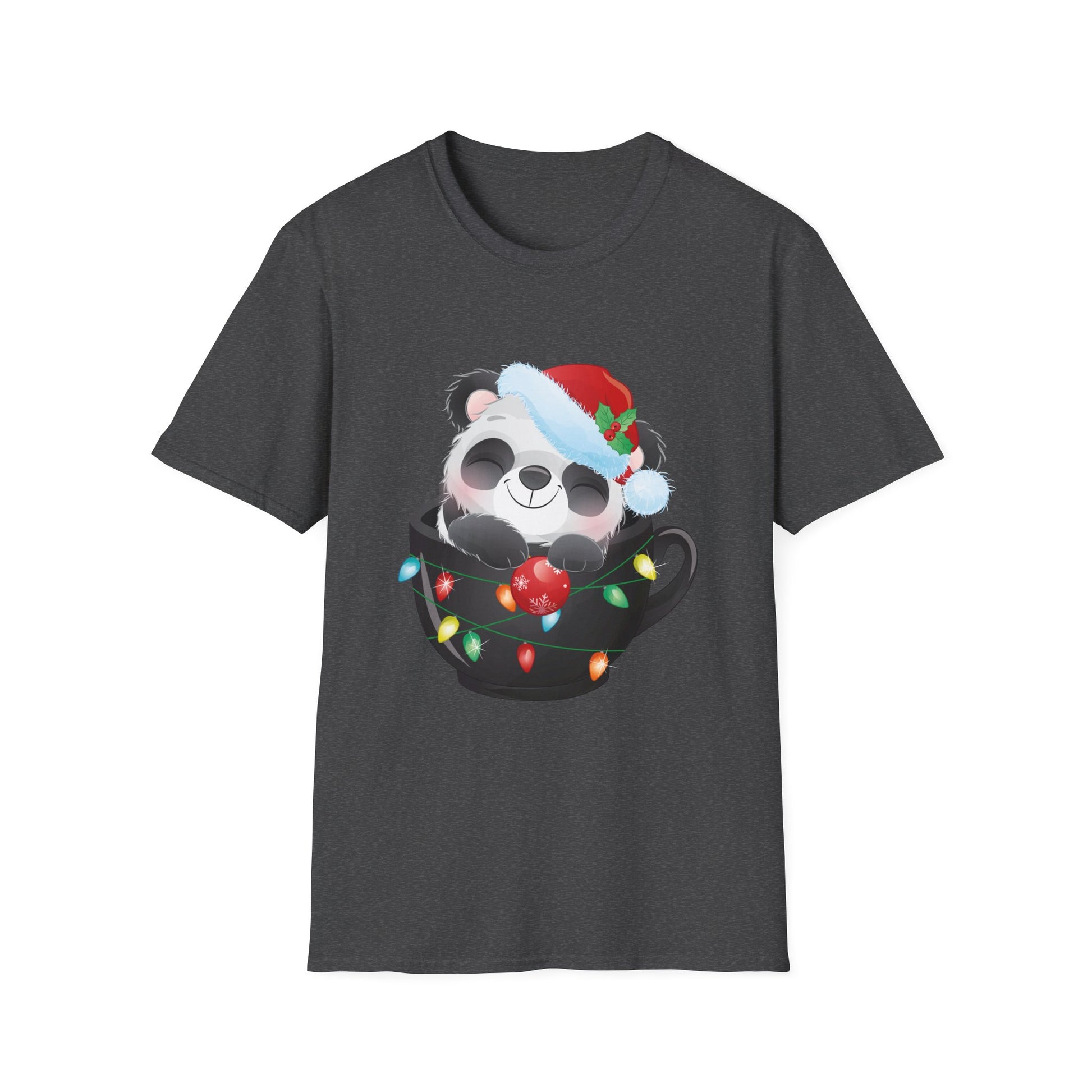 Christmas Panda Tee — Cute Panda in Santa Hat with Holiday Lights