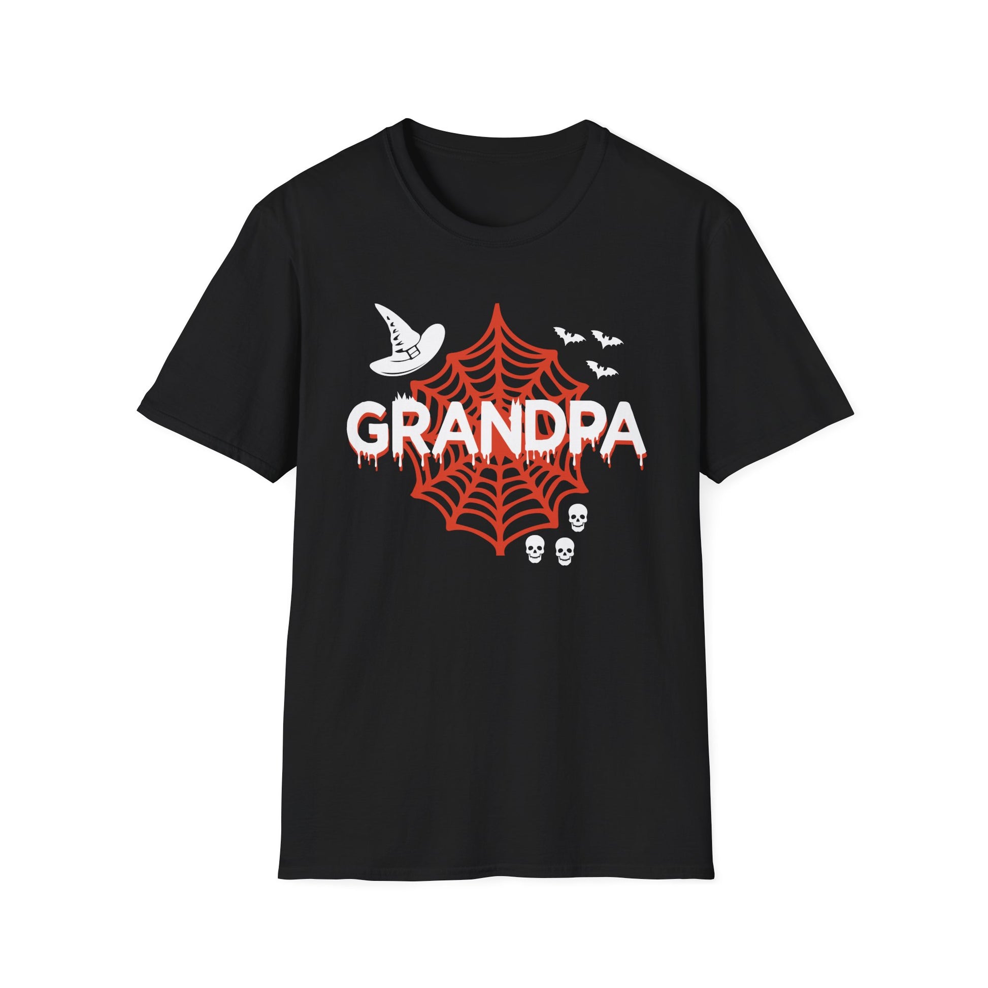 Grandpa Halloween T-Shirt — Spiderweb, Witch Hat & Skulls Graphic